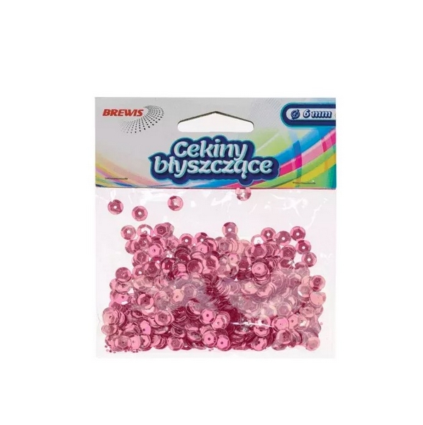 Cekiny błyszczące 6mm 10g B130 różowe Brewis
